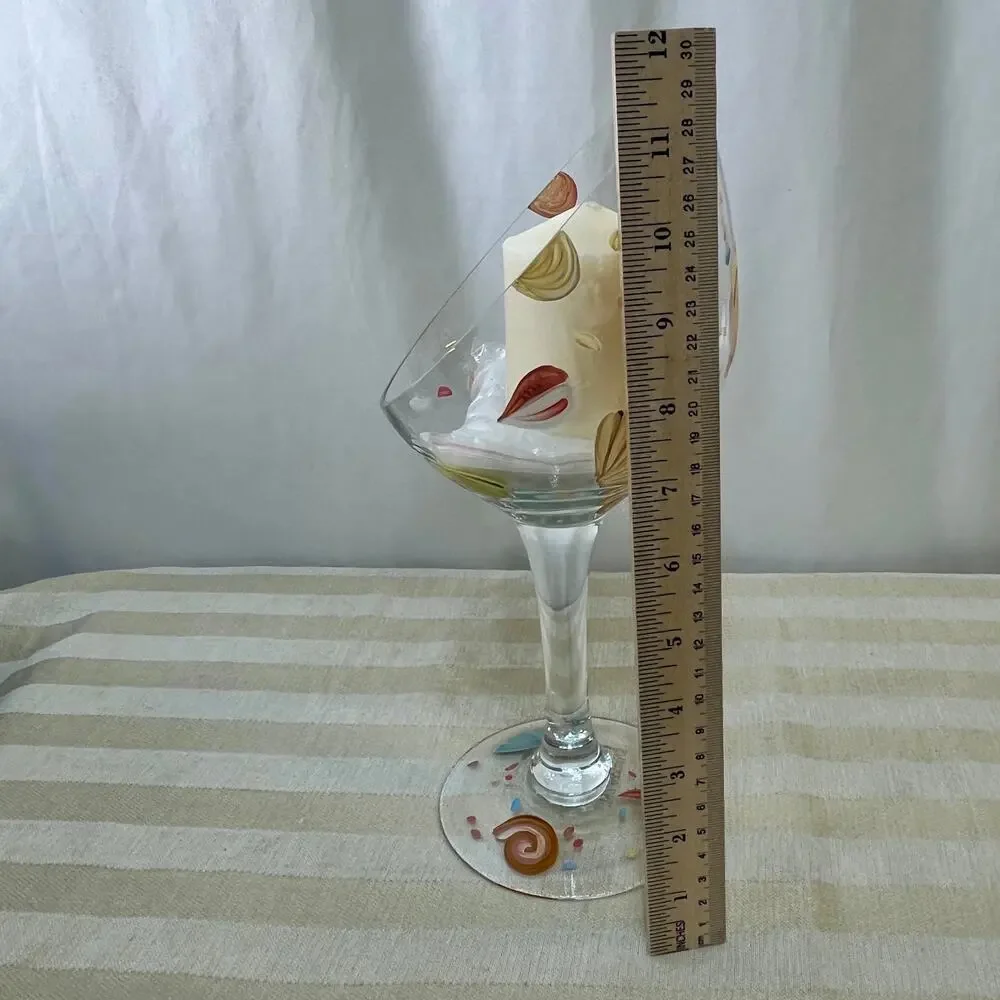 Painted Sea Shell Clear Glass Candleholder Votive Candle Rests on Sand Beach New